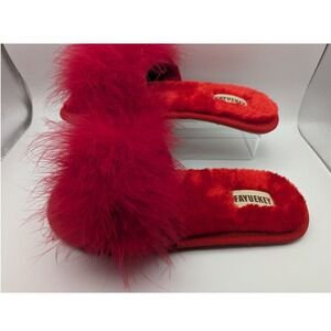 Fayuekey Red Feather Fluffy Slides Slippers Women's Size M